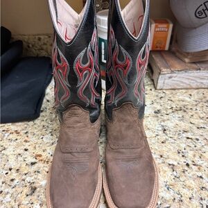 Old West Kids Brown and Black Boots with Red Accents